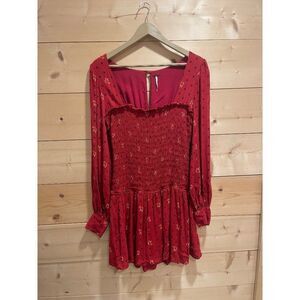 Free People Red Two Faces Printed Floral Boho Mini Dress Medium